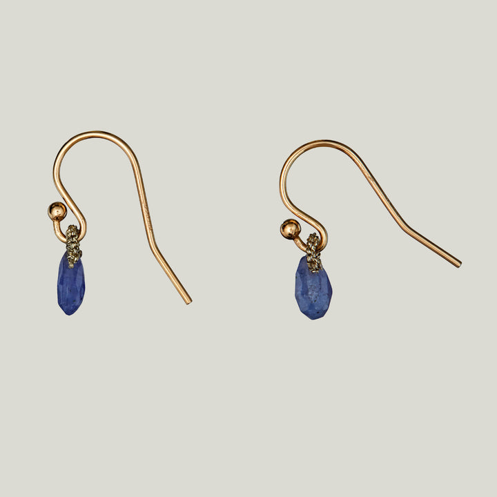 Woven Gold Cord Bale with Tanzanite Drop Earrings