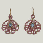 Woven Gold Cord with Pink Tourmaline Quartz and Caged Aquamarine Quartz Earrings