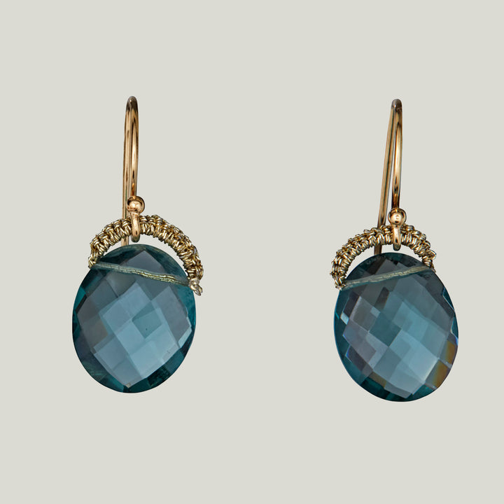 Woven Gold Cord Bale with Aquamarine Quartz Oval Drop Earrings