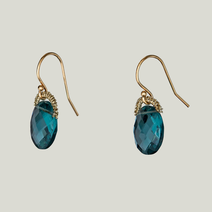 Woven Gold Cord Bale with Aquamarine Quartz Oval Drop Earrings