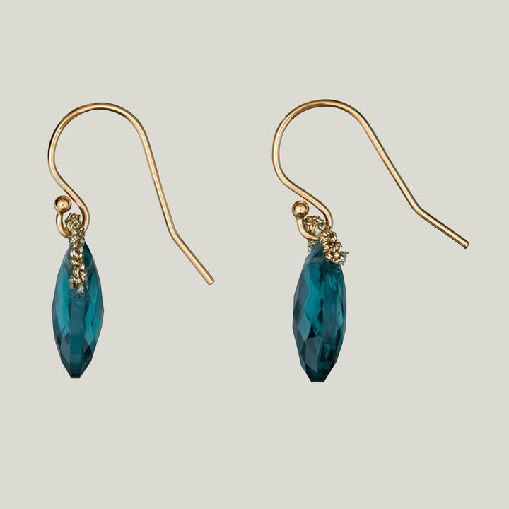 Woven Gold Cord Bale with Aquamarine Quartz Oval Drop Earrings