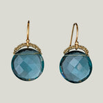 Woven Gold Cord Bale with Aquamarine Quartz Coin Drop Earrings