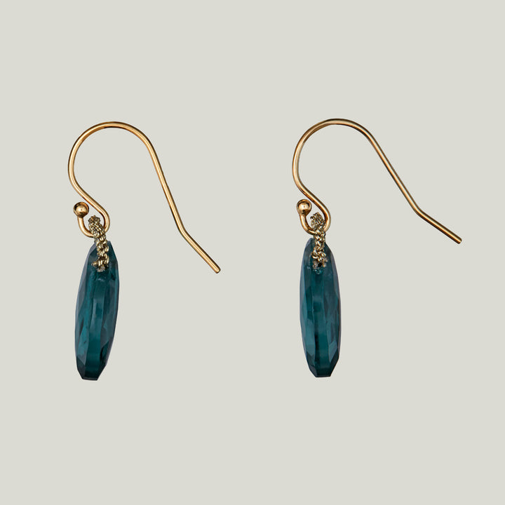 Woven Gold Cord Bale with Aquamarine Quartz Coin Drop Earrings