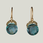 Woven Gold Cord with Indicolite Coin Drop Small Earrings