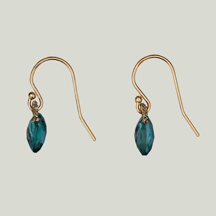 Woven Gold Cord with Indicolite Coin Drop Small Earrings