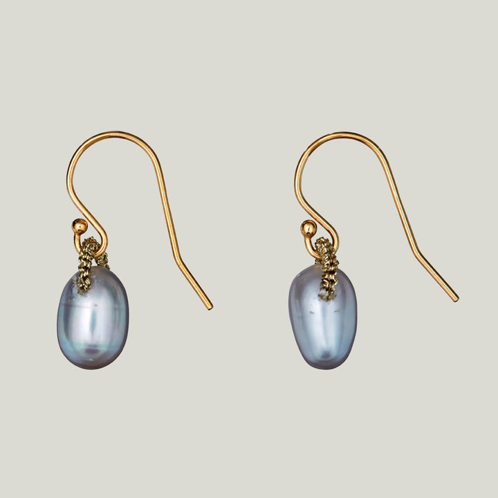 Woven Gold Cord Bale with Silver Pearl Drop Medium Earrings