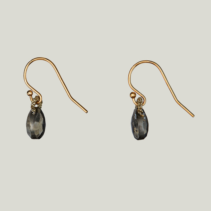 Woven Gold Cord with Pyrite Drop Small Earrings