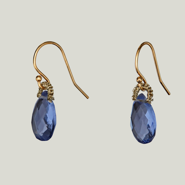Woven Gold Cord Bale with Iolite Quartz Drop Medium Earrings