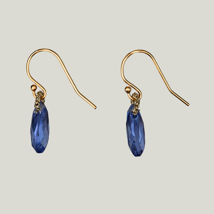 Woven Gold Cord Bale with Iolite Quartz Drop Medium Earrings