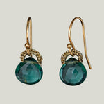 Woven Gold Cord with Baby Indicolite Quartz Drop Small Earrings