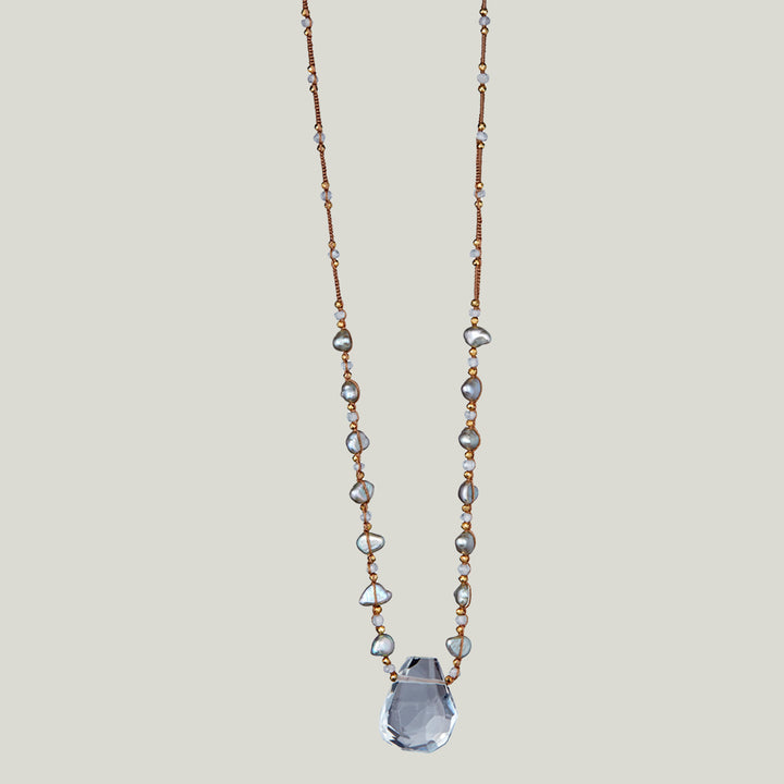 Woven Taupe Silk Cord Nugget Drop Necklace