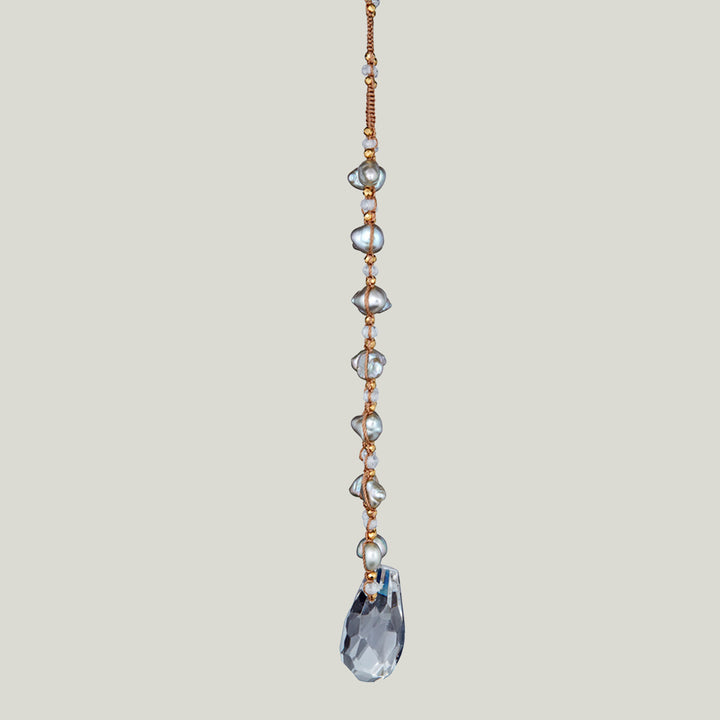 Woven Taupe Silk Cord Nugget Drop Necklace