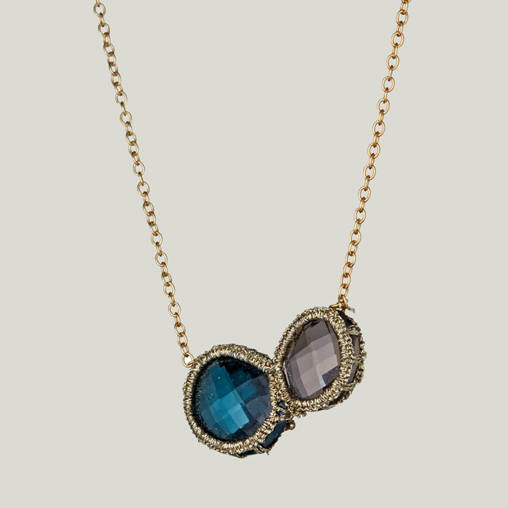 Caged London Blue Quartz and Smokey Quartz Necklace
