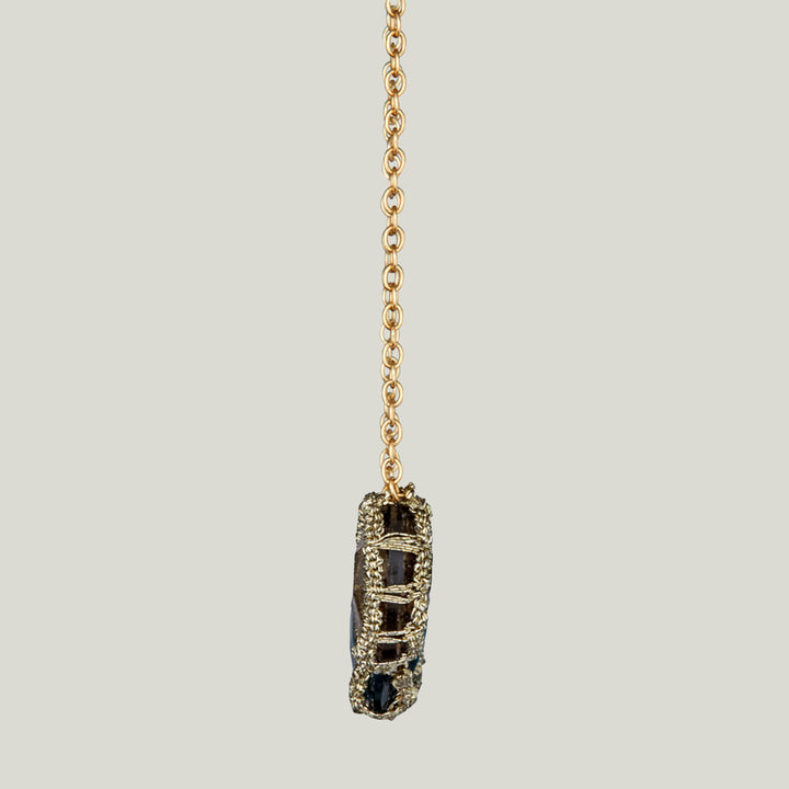 Caged London Blue Quartz and Smokey Quartz Necklace