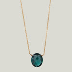 Indicolite Quartz Oval Drop on Gold Chain Necklace