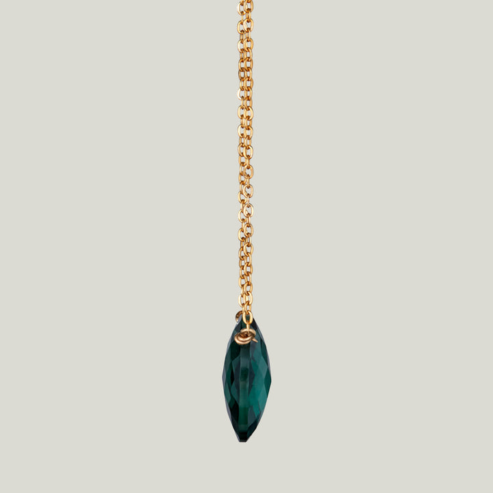 Indicolite Quartz Oval Drop on Gold Chain Necklace