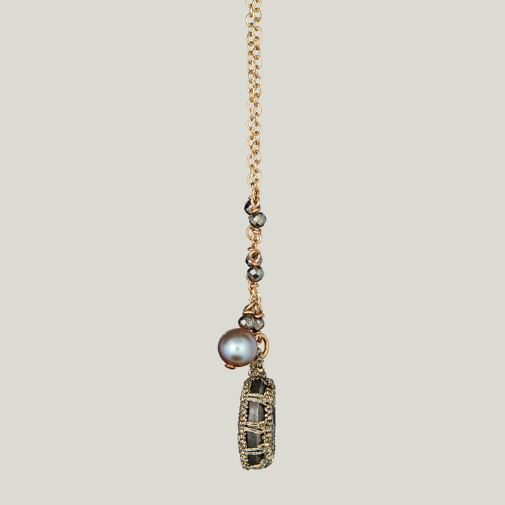 Caged Pyrite and Taupe Pearl Necklace