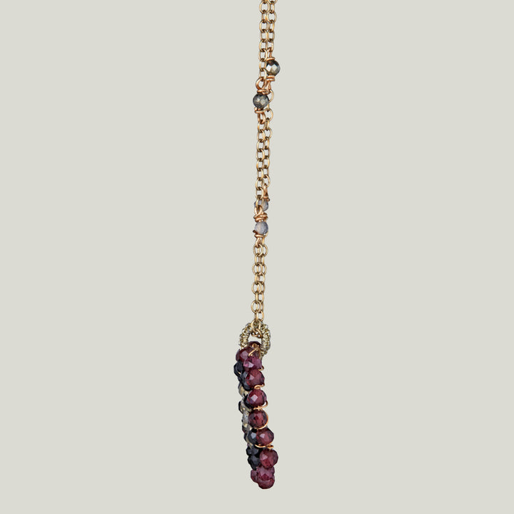 Woven Gold Metallic Hessonite, Black Spinel, Pyrite and Brown Zircon Necklace