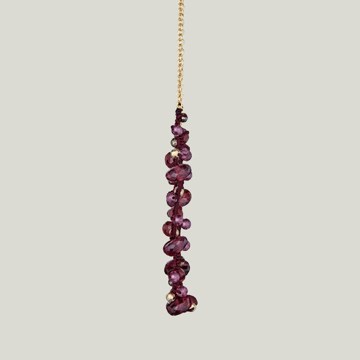 Woven Wine Silk Cord with Garnet, Pyrite and Gold Pyrite Necklace