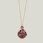 Woven Gold Cord Cluster with Gold Pyrite, Garnet and Pink Tourmaline on Gold Chain Necklace