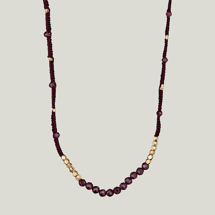 Woven Wine Silk Cord Garnet Necklace