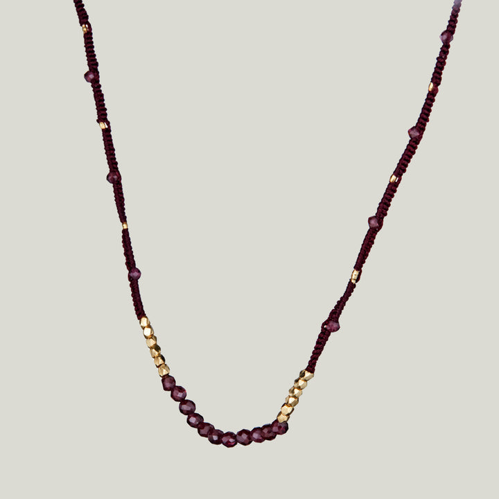 Woven Wine Silk Cord Garnet Necklace