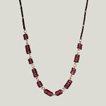 Woven Wine Silk Cord Garnet Disc Necklace