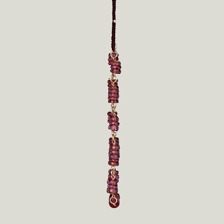 Woven Wine Silk Cord Garnet Disc Necklace