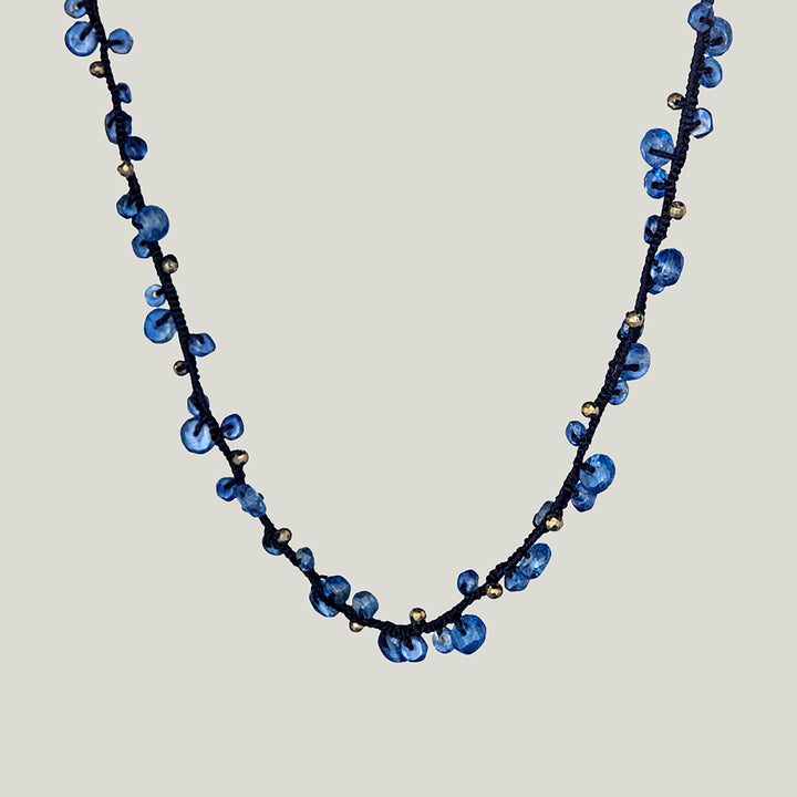 Woven Navy Silk Cord with Kyanite and Pyrite Necklace