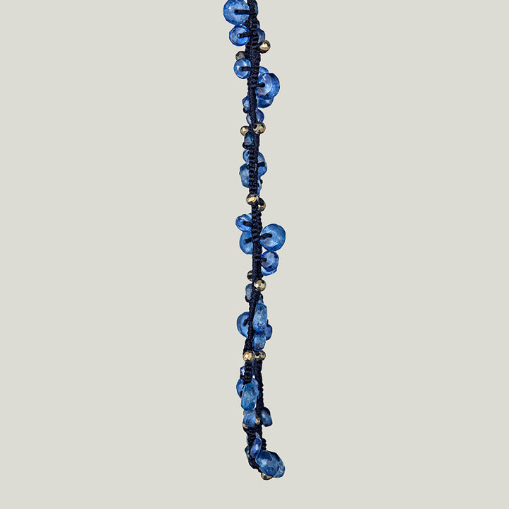 Woven Navy Silk Cord with Kyanite and Pyrite Necklace