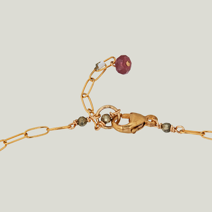 Woven Gold and Wine Cord with Garnet and Pyrite Beads Bracelet
