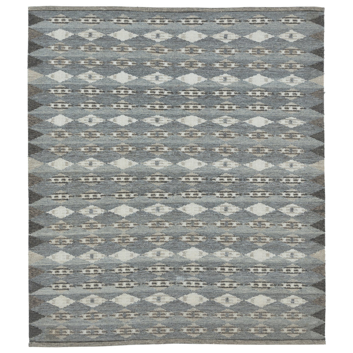 Blue Grey Swedish Inspired Dhurrie Wool Rug - 8' x 10'