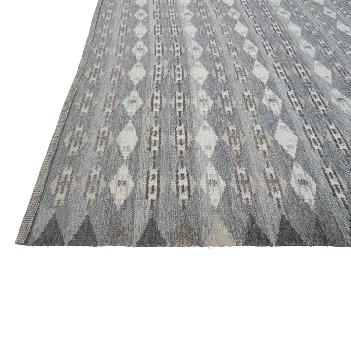 Blue Grey Swedish Inspired Dhurrie Wool Rug - 8' x 10'