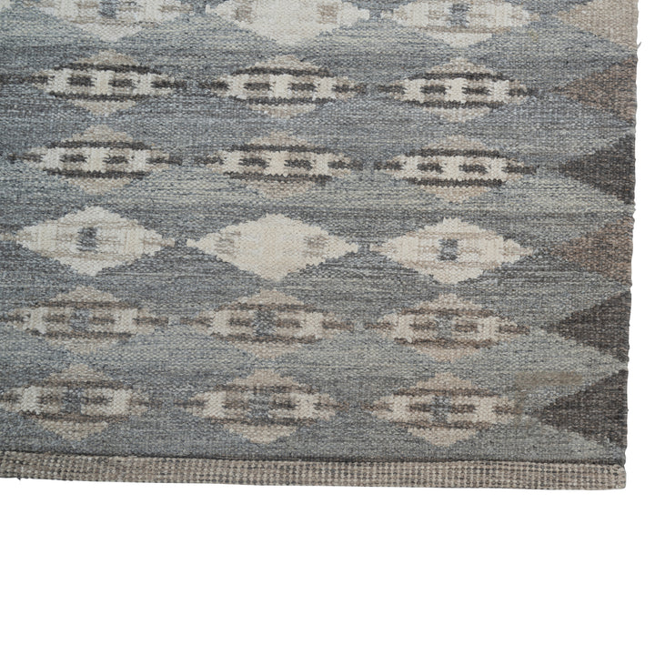 Blue Grey Swedish Inspired Dhurrie Wool Rug - 8' x 10'