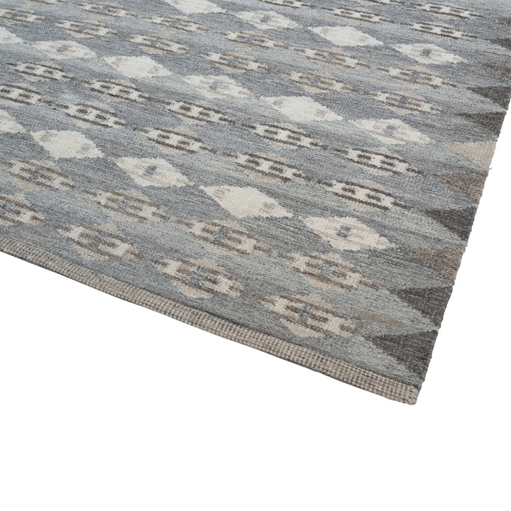 Blue Grey Swedish Inspired Dhurrie Wool Rug - 8' x 10'
