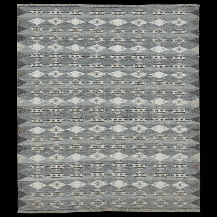 Blue Grey Swedish Inspired Dhurrie Wool Rug - 8' x 10'