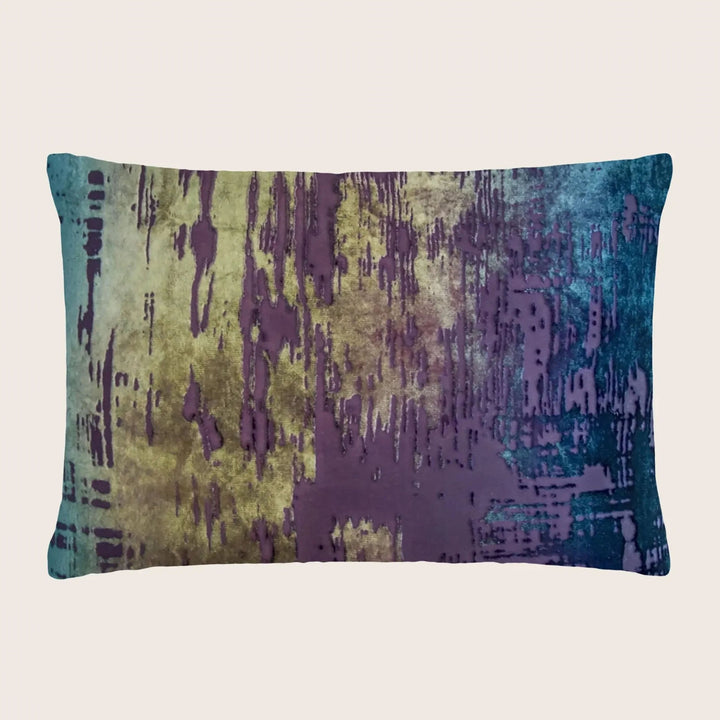 Brushstroke Velvet Lumbar Pillow, Peacock
