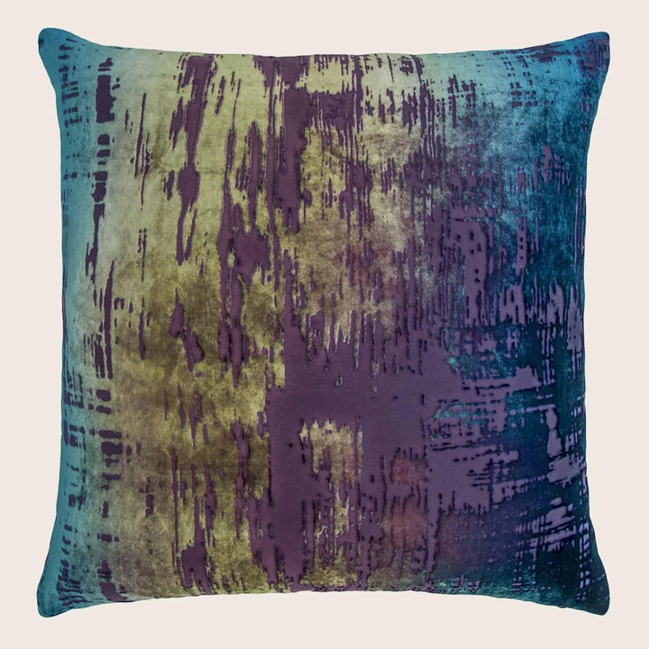 Brushstroke Velvet Pillow, Peacock