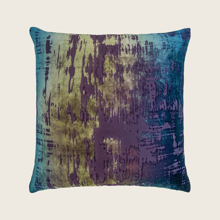 Brushstroke Velvet Pillow, Peacock