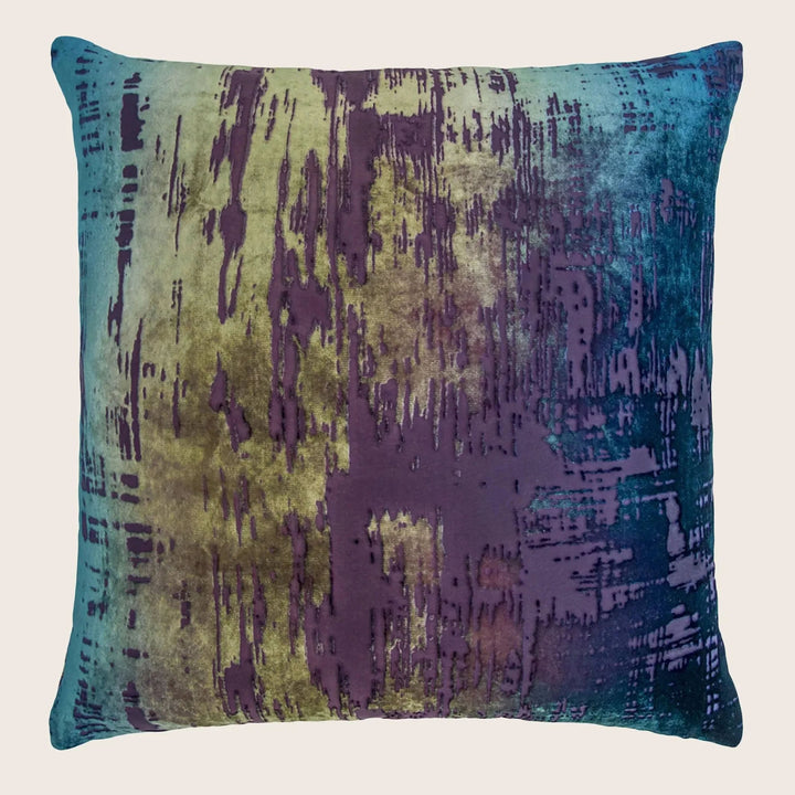 Brushstroke Velvet Pillow, Peacock