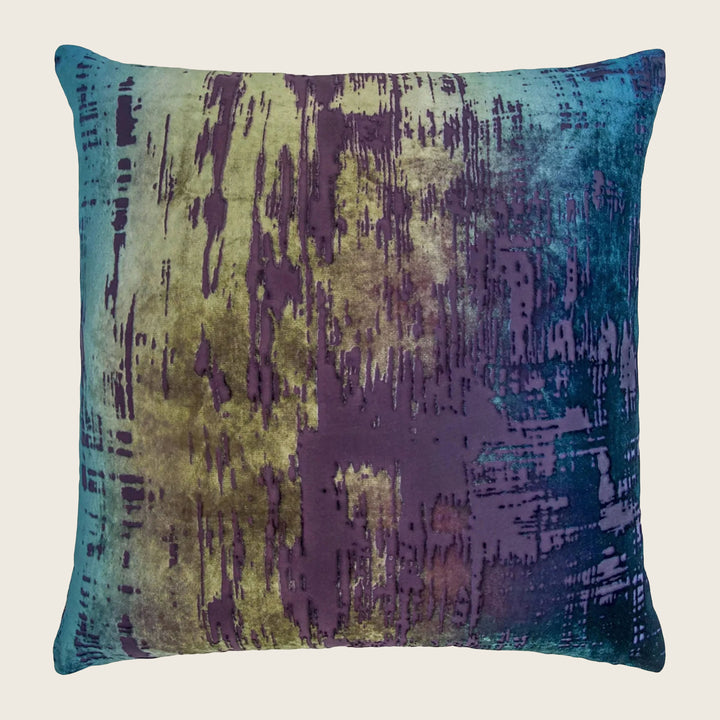 Brushstroke Velvet Pillow, Peacock