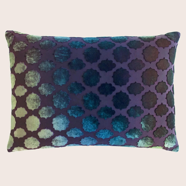 Mod Fretwork Velvet Pillow, Peacock
