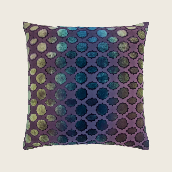 Mod Fretwork Velvet Pillow, Peacock
