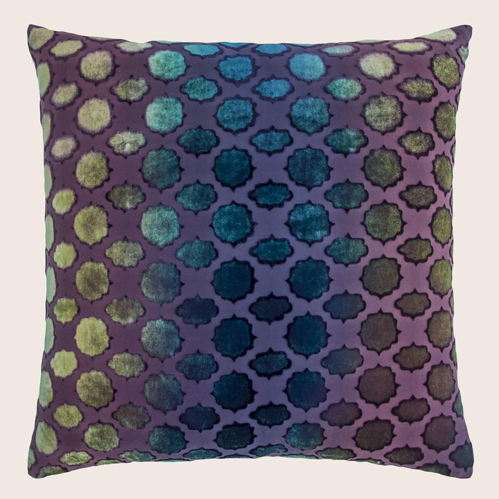 Mod Fretwork Velvet Pillow, Peacock