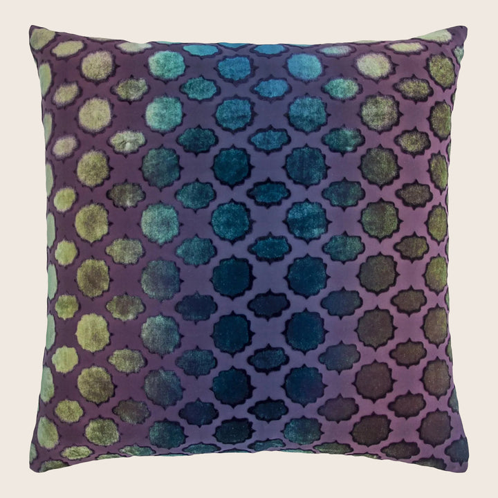 Mod Fretwork Velvet Pillow, Peacock