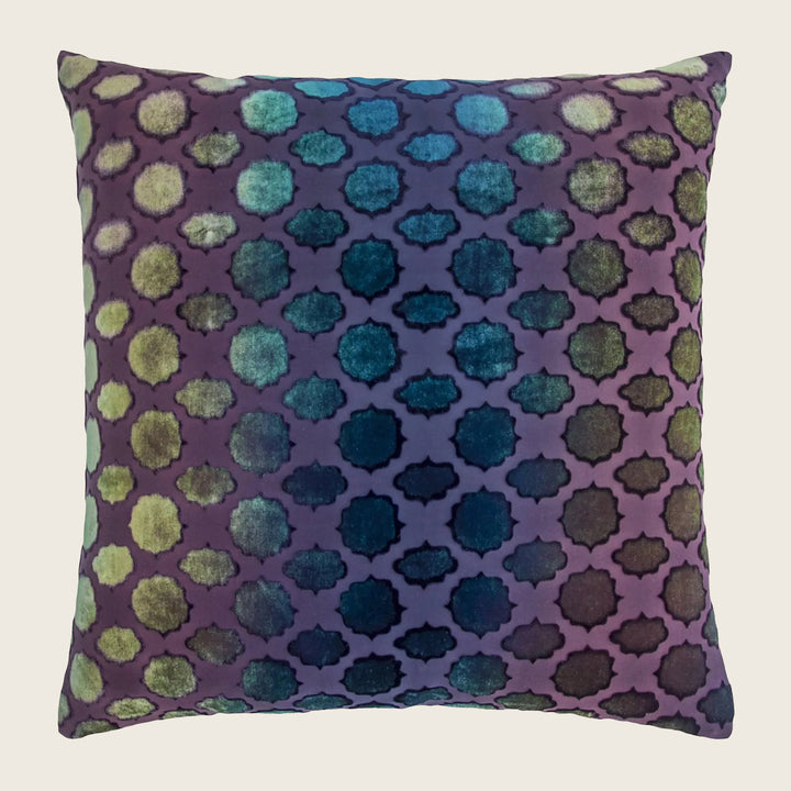 Mod Fretwork Velvet Pillow, Peacock