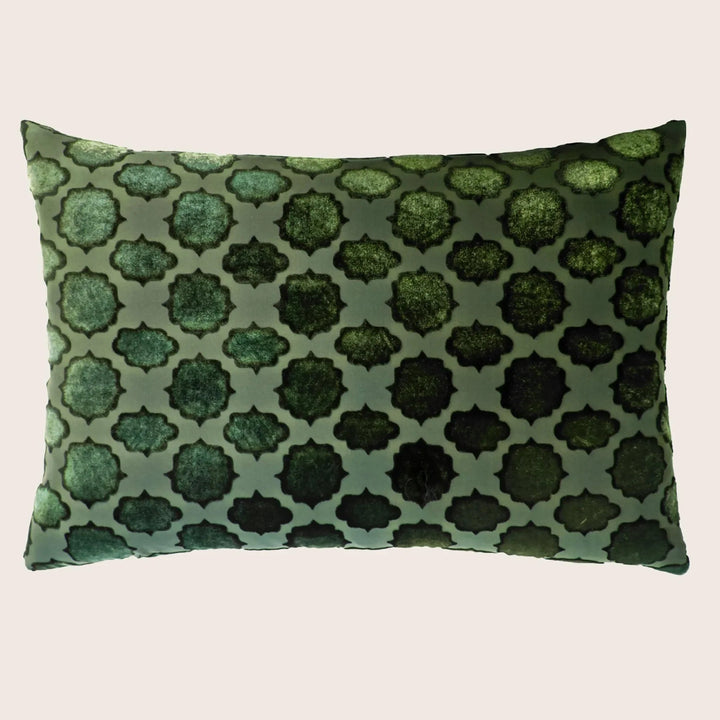 Mod Fretwork Velvet Pillow, Evergreen