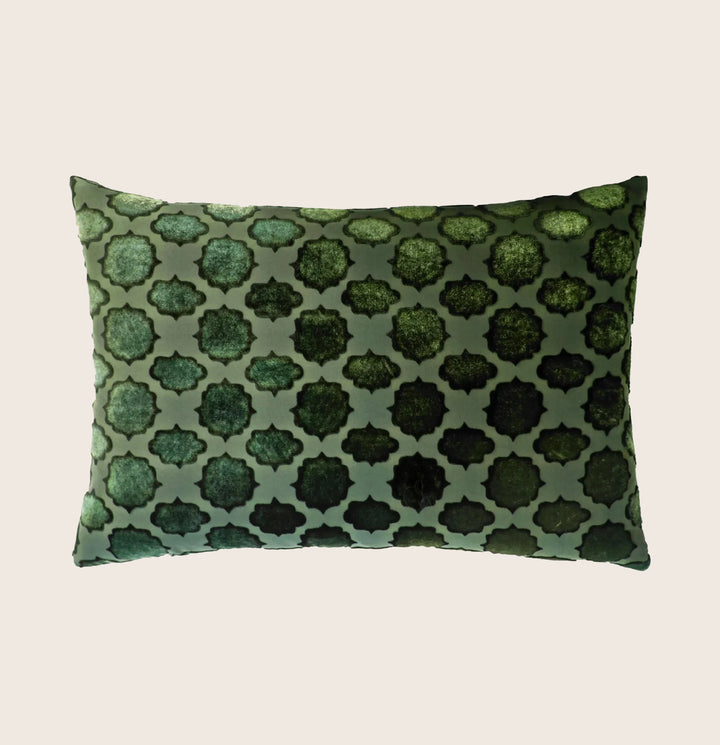 Mod Fretwork Velvet Pillow, Evergreen