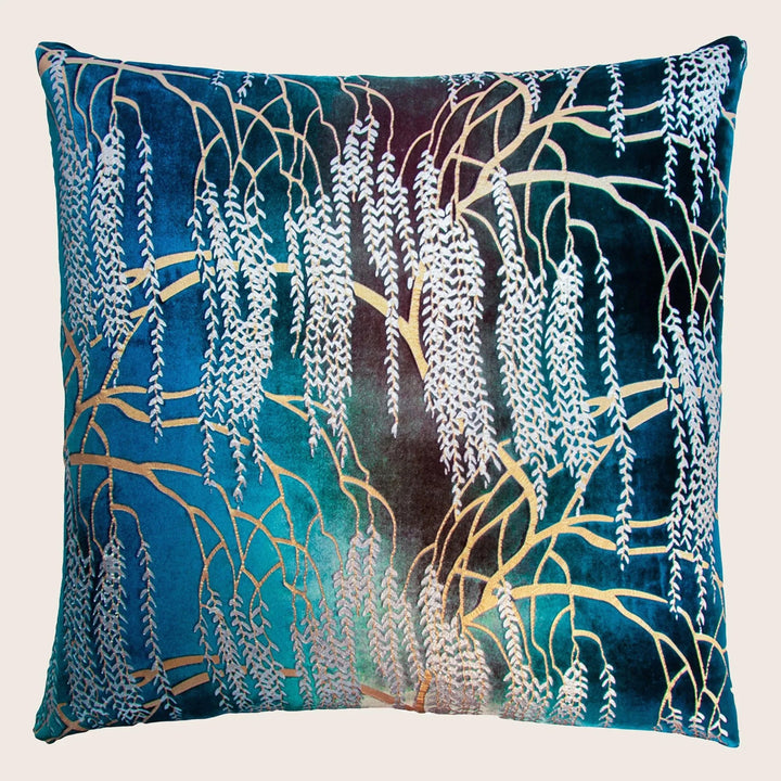 Willow Metallic Velvet Pillow, Peacock