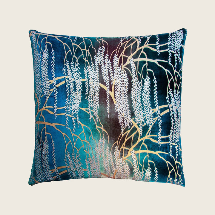 Willow Metallic Velvet Pillow, Peacock